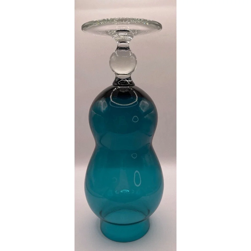 Vintage Handblown Blue Footed Vase Art Glass